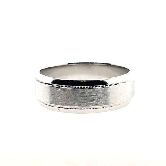 14K White Gold Sandpaper Center And High Polish Edges Band **Final Sale No Warranty**