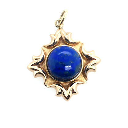 18K Yellow Gold Lapis Lazuli Cabochon Sunburst Pendant **Final Sale No Warranty**