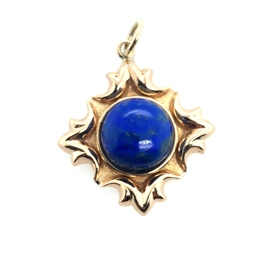 18K Yellow Gold Lapis Lazuli Cabochon Sunburst Pendant **Final Sale No Warranty**
