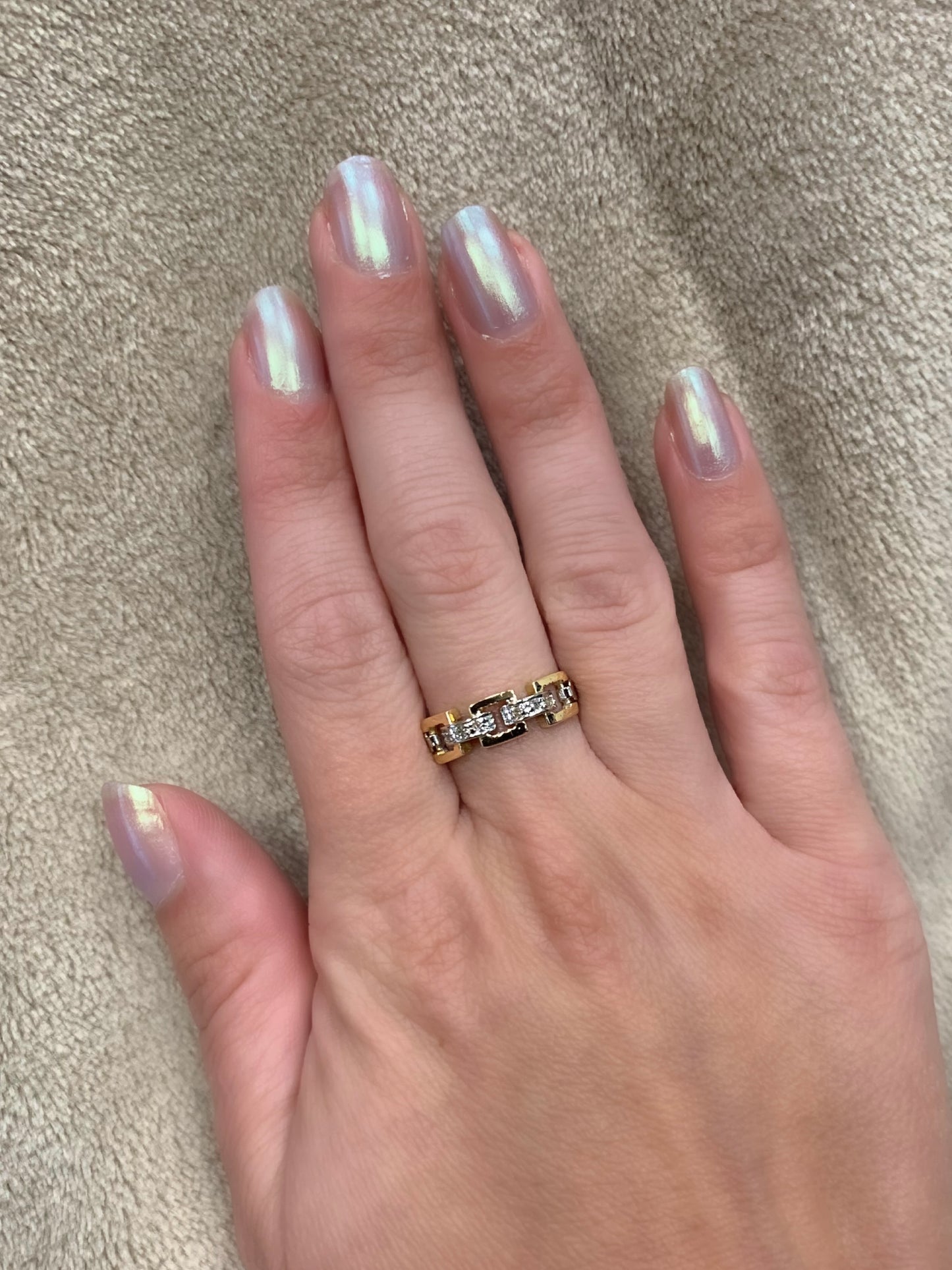 Estate Gold Two Tone 3 Station Diamond Ring