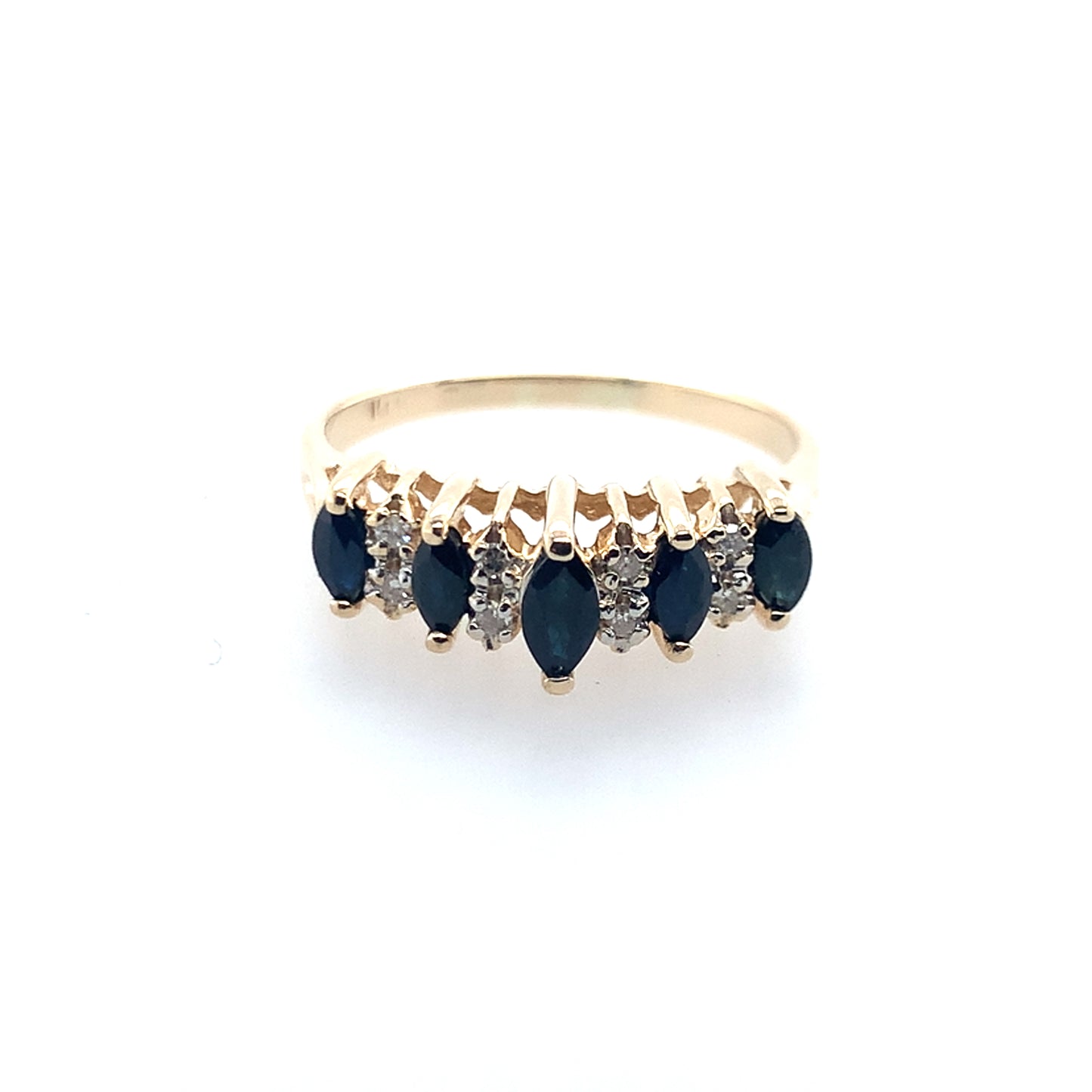 14K Yellow Gold Blue Sapphire & Diamond Fashion Ring **Final Sale No Warranty**