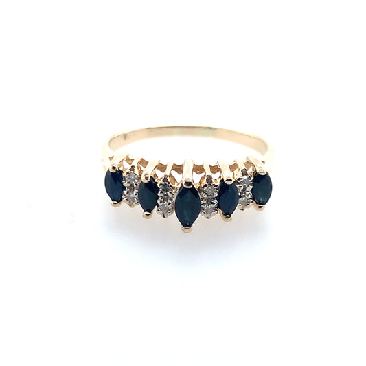 14K Yellow Gold Blue Sapphire & Diamond Fashion Ring **Final Sale No Warranty**