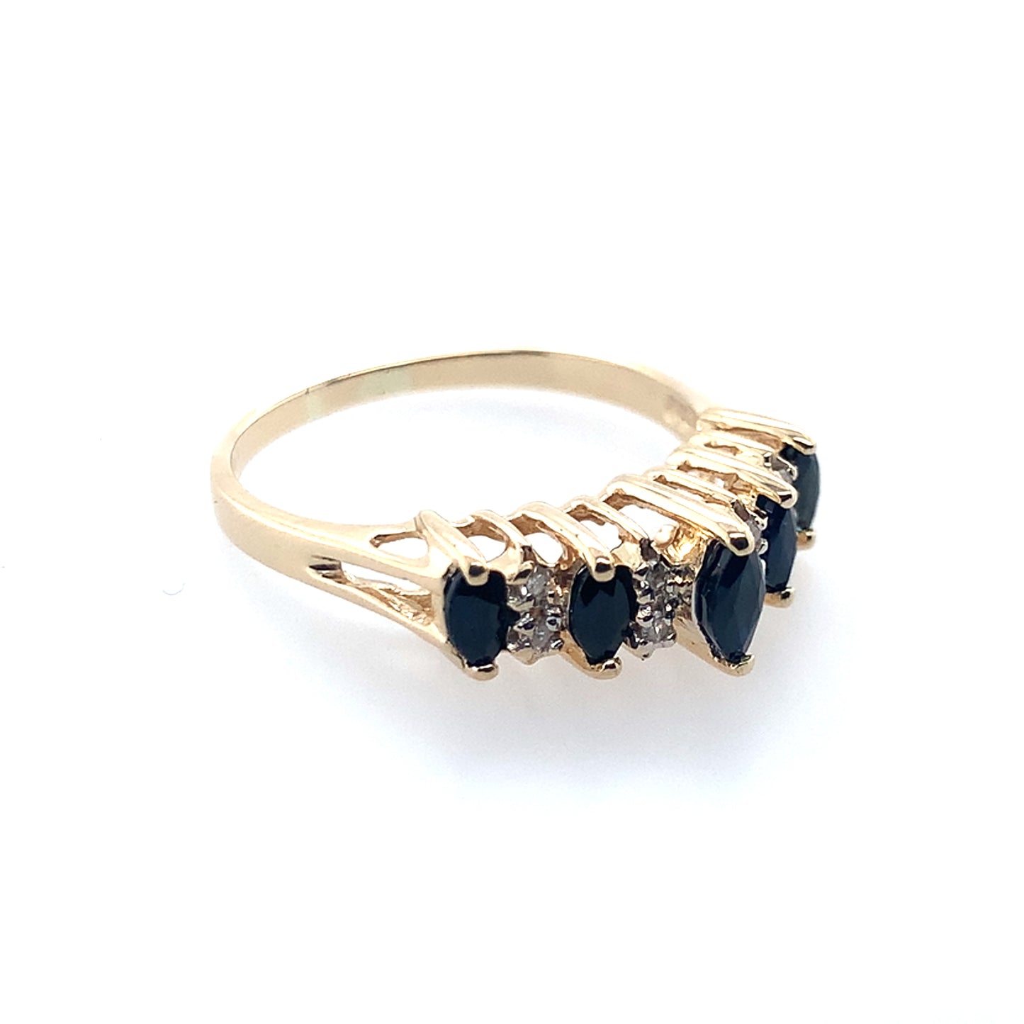 14K Yellow Gold Blue Sapphire & Diamond Fashion Ring **Final Sale No Warranty**