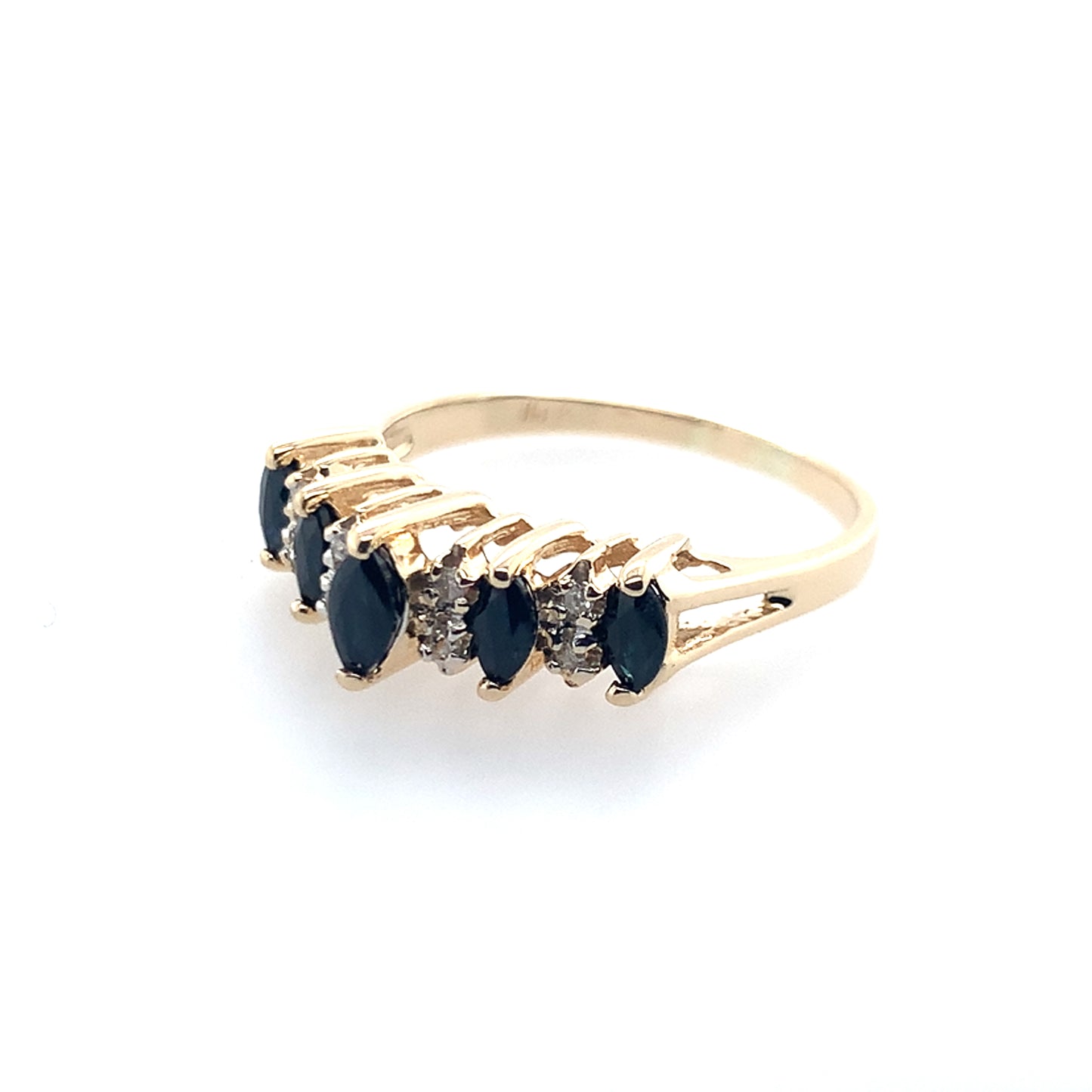 14K Yellow Gold Blue Sapphire & Diamond Fashion Ring **Final Sale No Warranty**