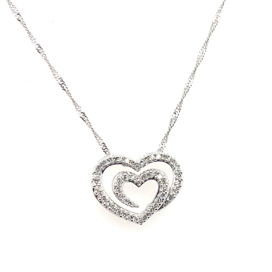 14K White Gold Diamond Silde Heart Pendant With Chain **Final Sale No Warranty**