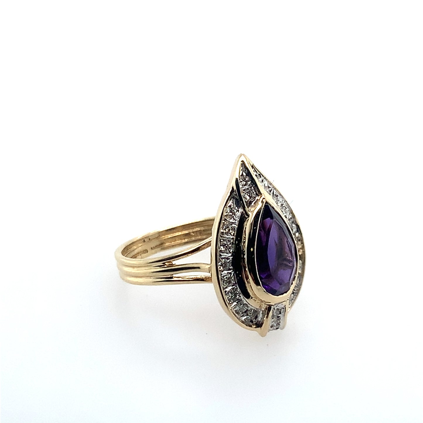 Estate 14K Yellow Gold Amethyst & Diamond Halo Ring