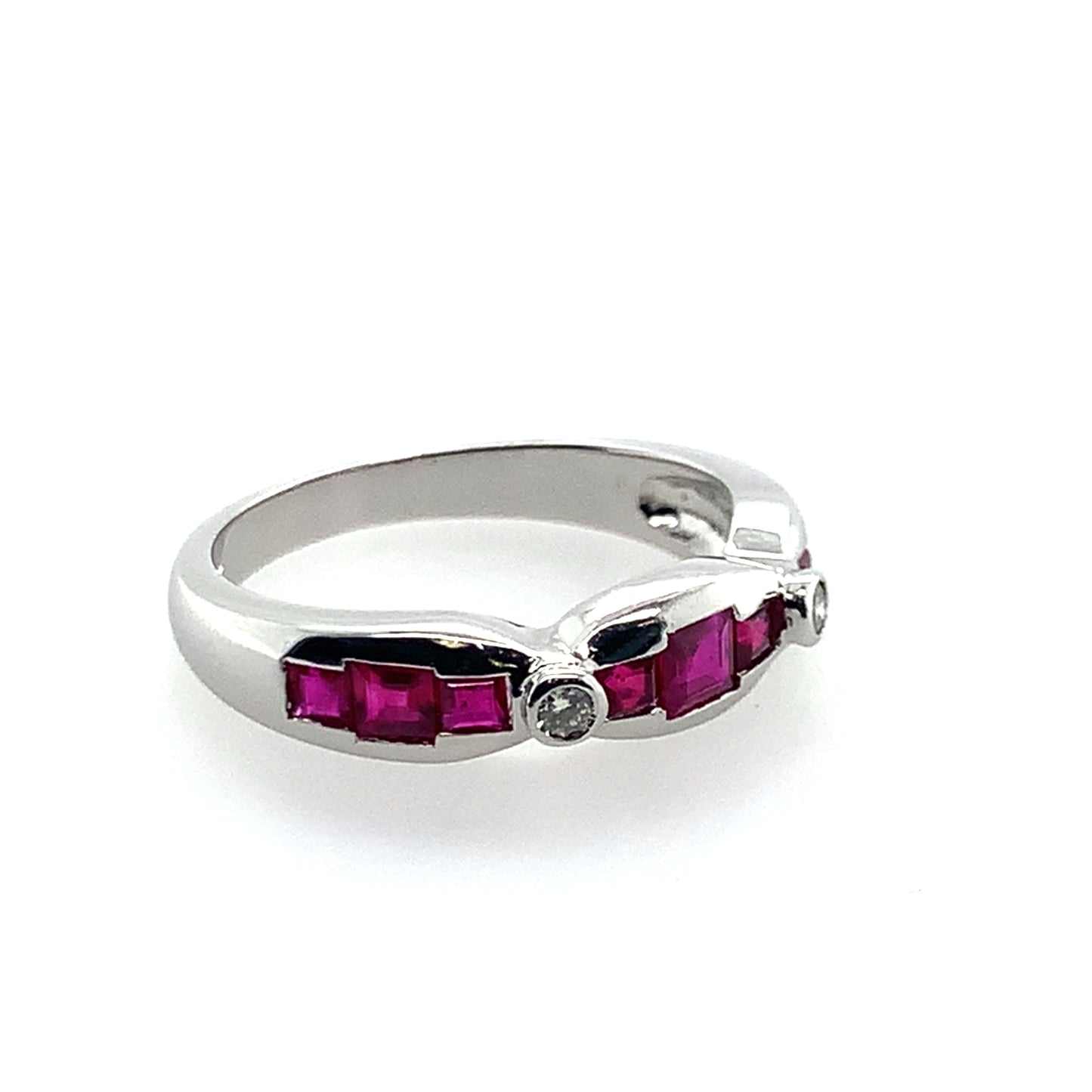 Estate 14K White Gold Princess Cut Ruby And Diamond Fashion Band