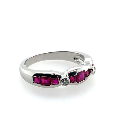 Estate 14K White Gold Princess Cut Ruby And Diamond Fashion Band