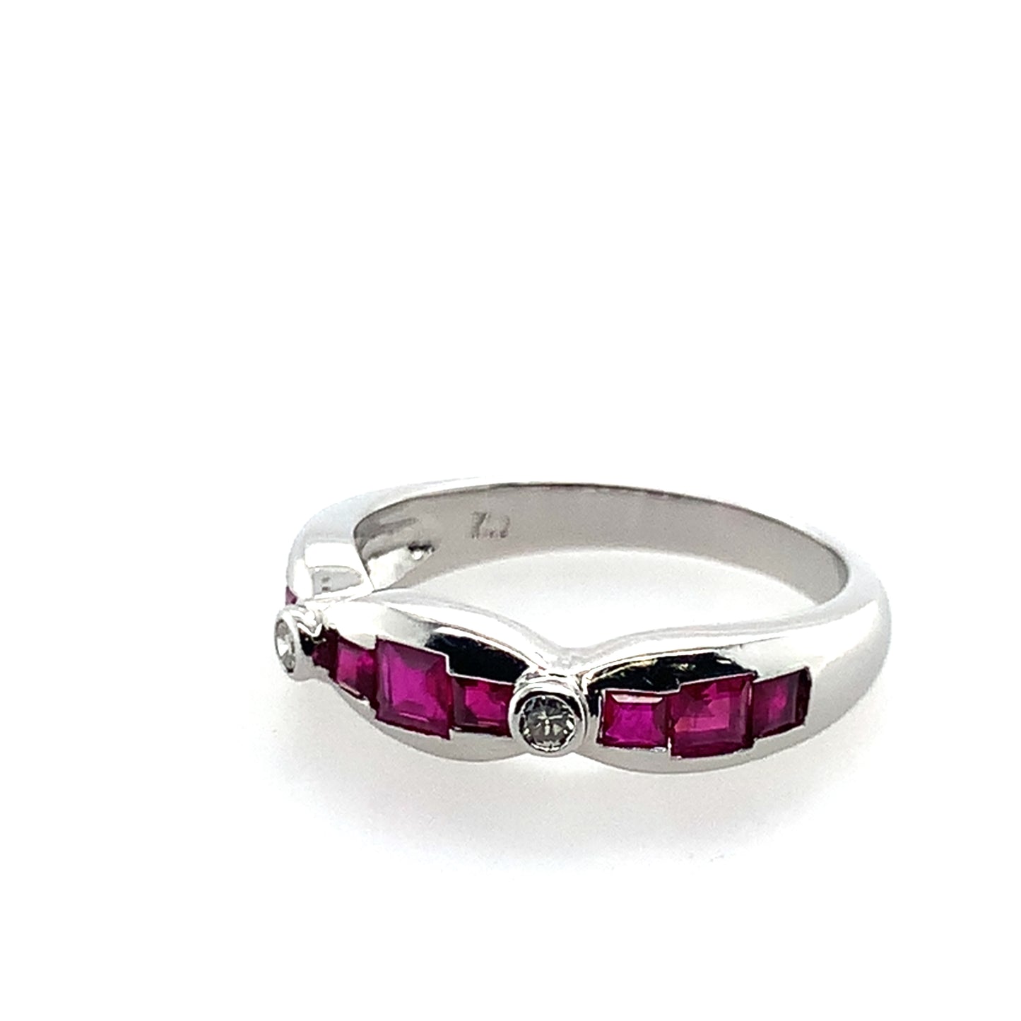 Estate 14K White Gold Princess Cut Ruby And Diamond Fashion Band