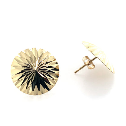 14K Yellow Gold Diamond Cut Flower Bloom Stud Earrings **Final Sale No Warranty**