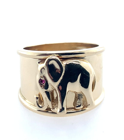 14K Yellow Gold Elephant Insignia Tapered Band **Final Sale No Warranty**