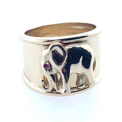 14K Yellow Gold Elephant Insignia Tapered Band **Final Sale No Warranty**