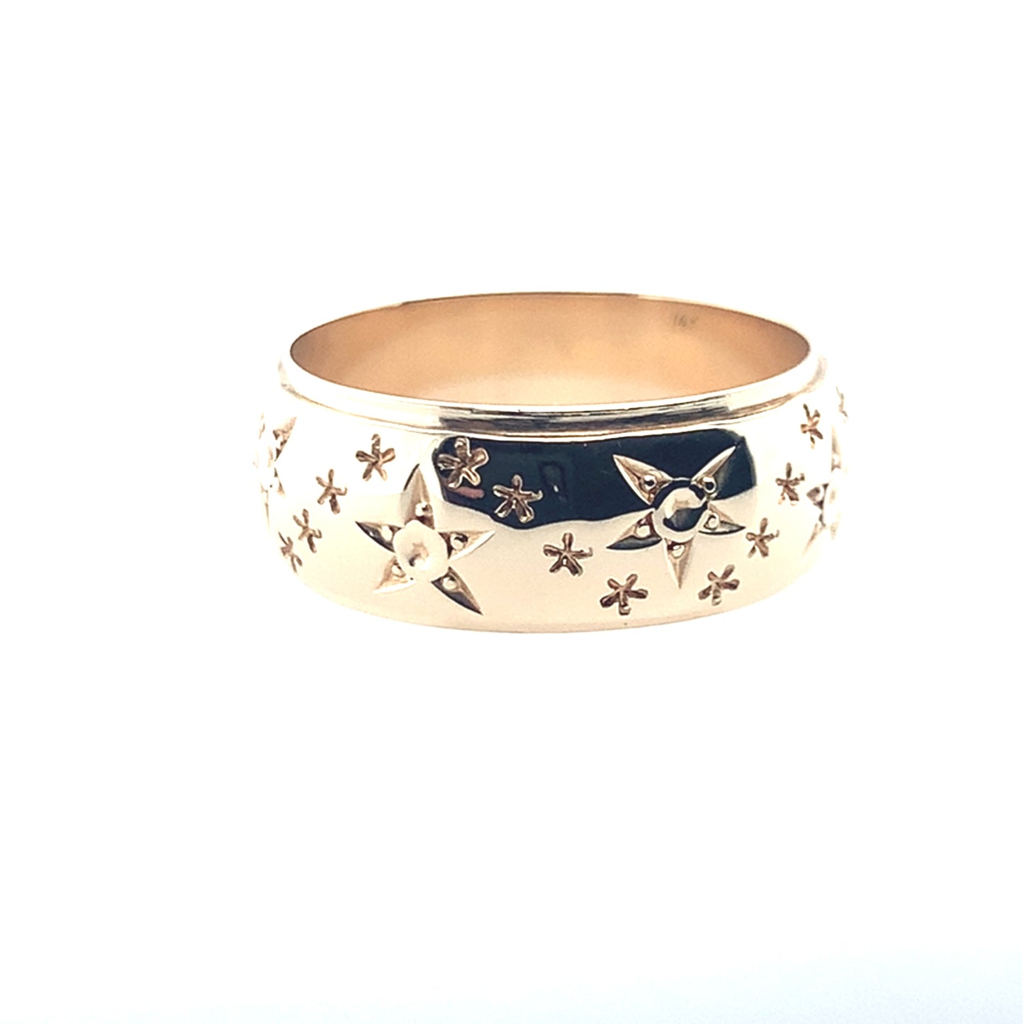 Estate 14K Yellow Gold Vintage Style Hi-Polished Starbust Band