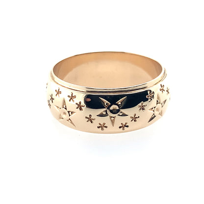Estate 14K Yellow Gold Vintage Style Hi-Polished Starbust Band