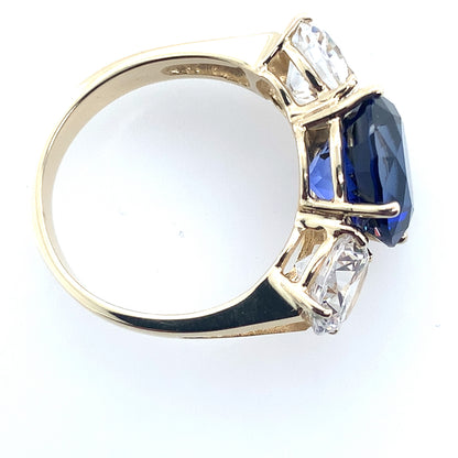 14K Yellow 3-Stone CZ And Blue Stone Fashion Ring **Final Sale No Warranty**