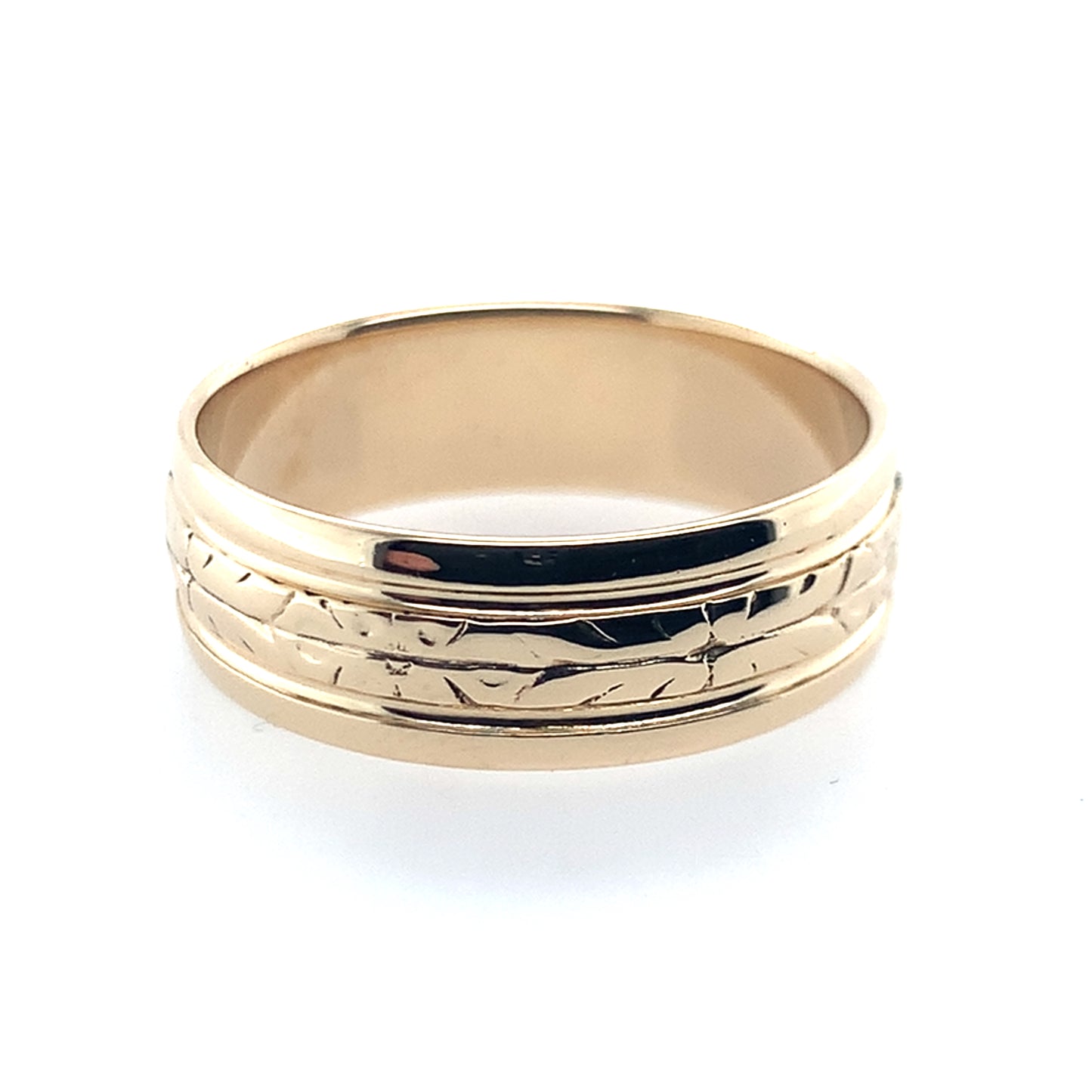 14K Yellow Gold Engraved Center Hi-Polished Band **Final Sale No Warranty**