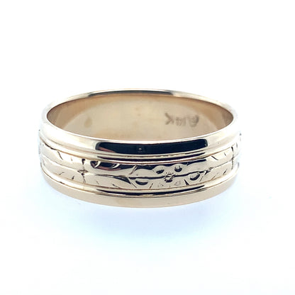 14K Yellow Gold Engraved Center Hi-Polished Band **Final Sale No Warranty**