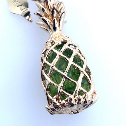 14K Yellow Gold Hawaiian Pineapple Charm With Peridot **Final Sale No Warranty**