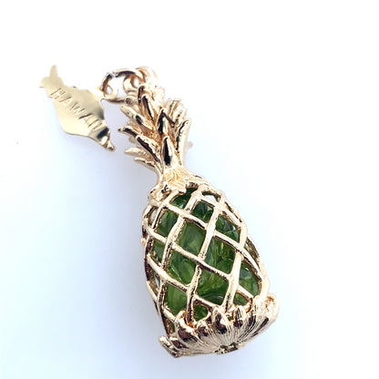 14K Yellow Gold Hawaiian Pineapple Charm With Peridot **Final Sale No Warranty**