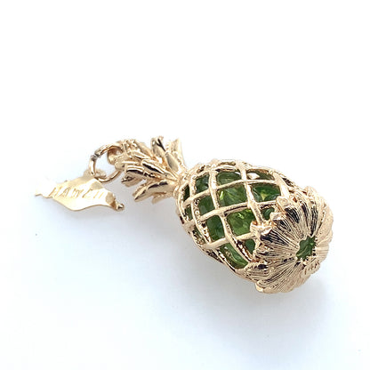 14K Yellow Gold Hawaiian Pineapple Charm With Peridot **Final Sale No Warranty**