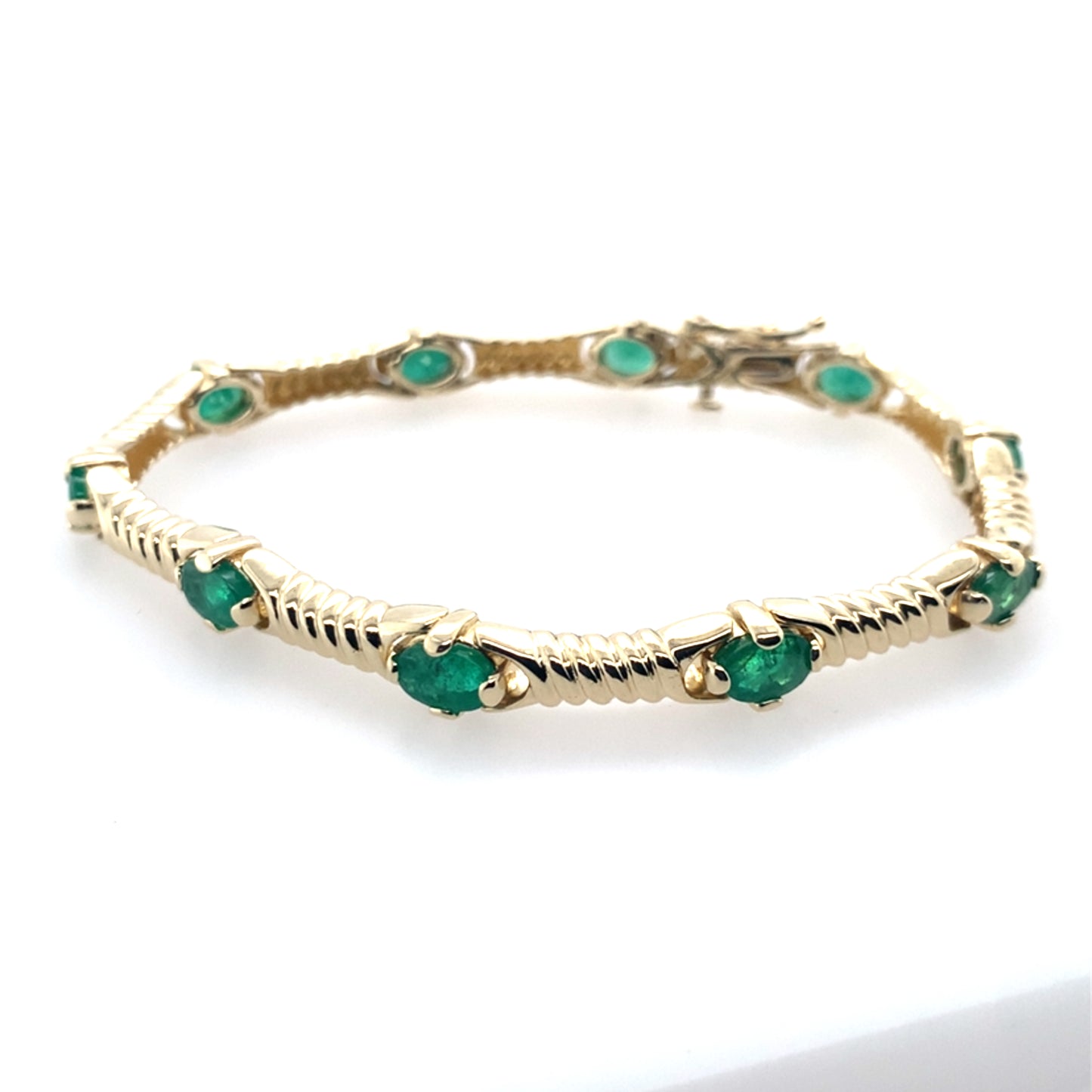 14K Yellow Gold Emerald Tennis Bracelet With Design **Final Sale No Warranty**