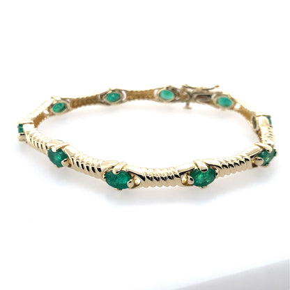 14K Yellow Gold Emerald Tennis Bracelet With Design **Final Sale No Warranty**