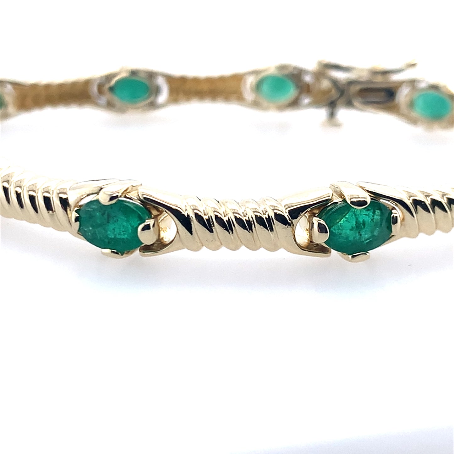 14K Yellow Gold Emerald Tennis Bracelet With Design **Final Sale No Warranty**