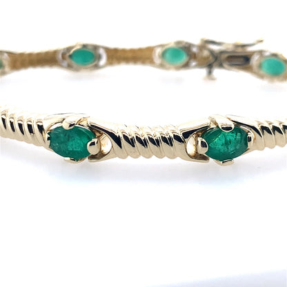 14K Yellow Gold Emerald Tennis Bracelet With Design **Final Sale No Warranty**
