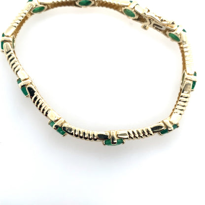 14K Yellow Gold Emerald Tennis Bracelet With Design **Final Sale No Warranty**