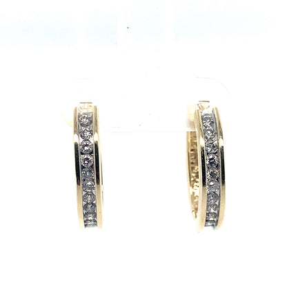 14K Yellow Gold Channel Set Diamond Oval Hoop Earrings **Final Sale No Warranty**