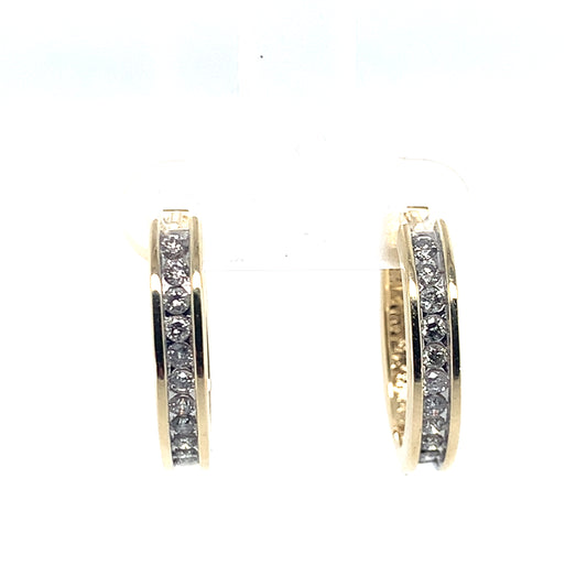 14K Yellow Gold Channel Set Diamond Oval Hoop Earrings **Final Sale No Warranty**