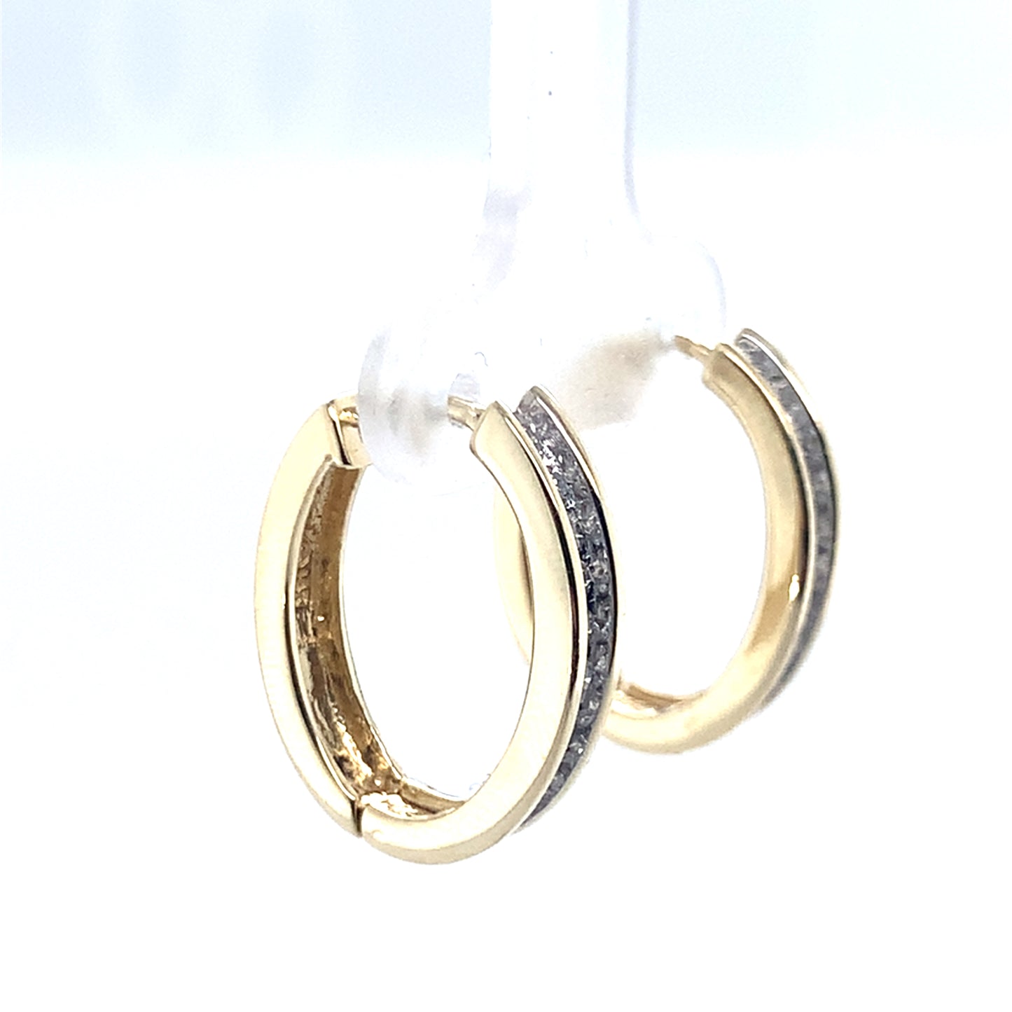 14K Yellow Gold Channel Set Diamond Oval Hoop Earrings **Final Sale No Warranty**