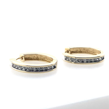 14K Yellow Gold Channel Set Diamond Oval Hoop Earrings **Final Sale No Warranty**