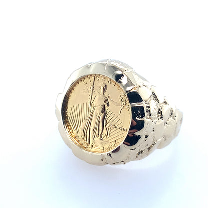 14K Yellow Gold American Gold Eagle Signet Coin Ring **Final Sale No Warranty**