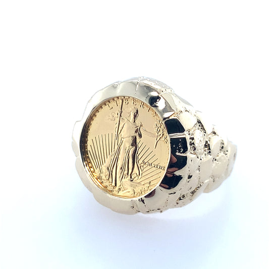 14K Yellow Gold American Gold Eagle Signet Coin Ring **Final Sale No Warranty**