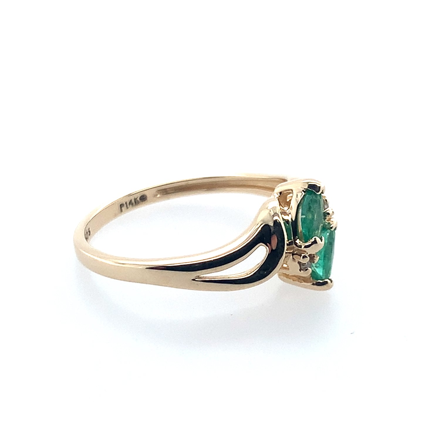 14K Yellow Gold Marquise Emerald And Dimaond Ring **Final Sale No Warranty**