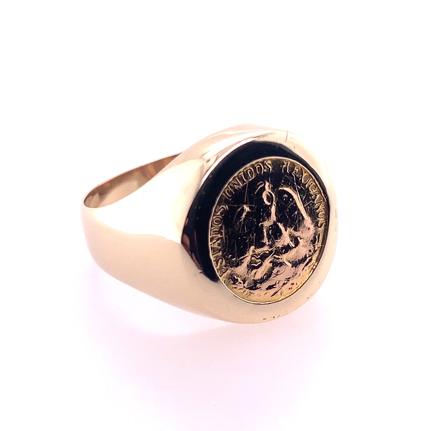 14Ky Mexican Peso Signet Coin Ring Sz 7 **Final Sale No Warranty**