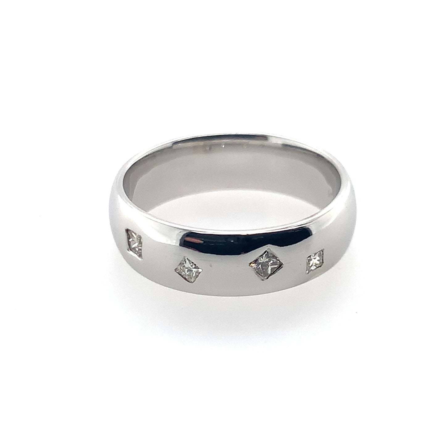 14K White Gold Flush Set Princess Cut Diamond Band **Final Sale No Warranty**