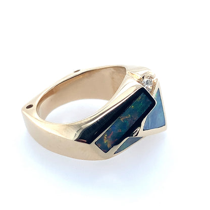 14K Yellow Gold Geometric Opal And Whtie Stone Ring With Euroshank **Final Sale As Is, No Warranty**