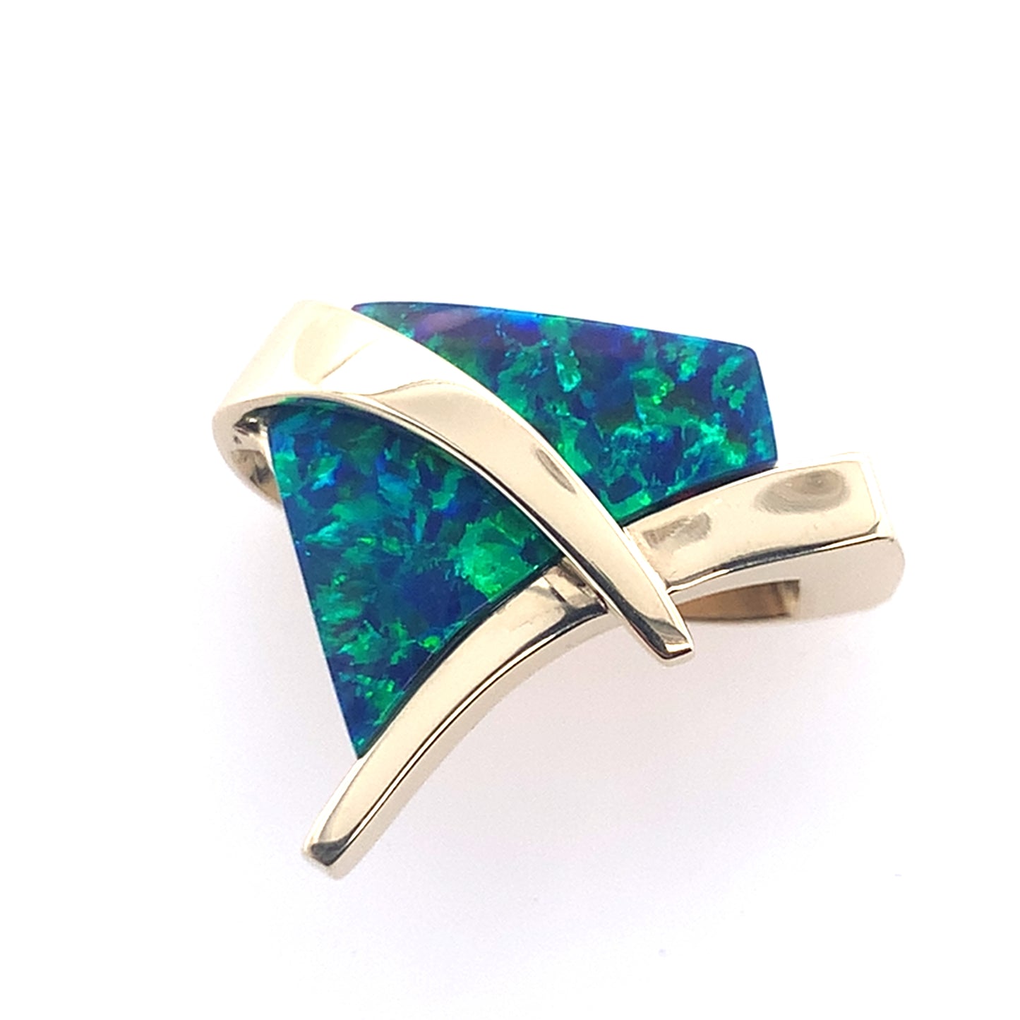 14K Yellow Gold Blue Opal Freeform Pendant **Final Sale No Warranty**