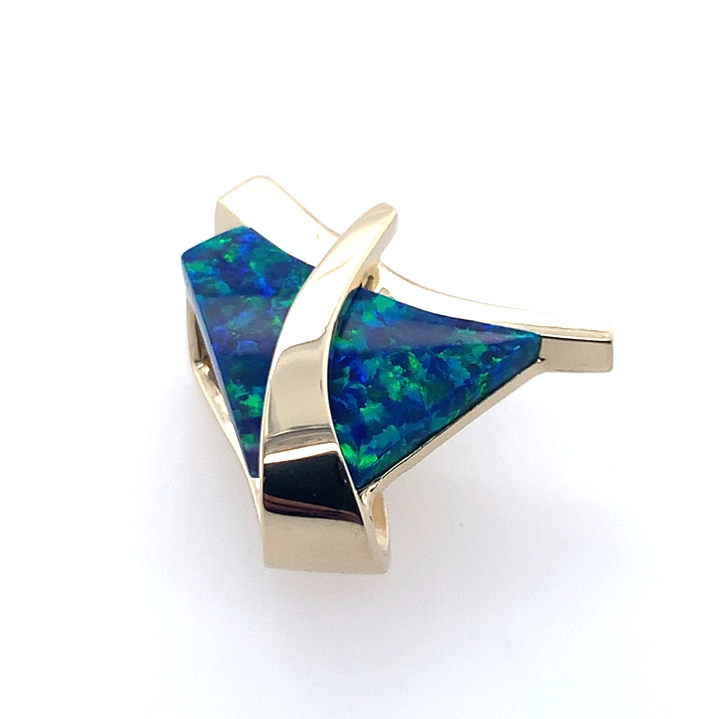 14K Yellow Gold Blue Opal Freeform Pendant **Final Sale No Warranty**