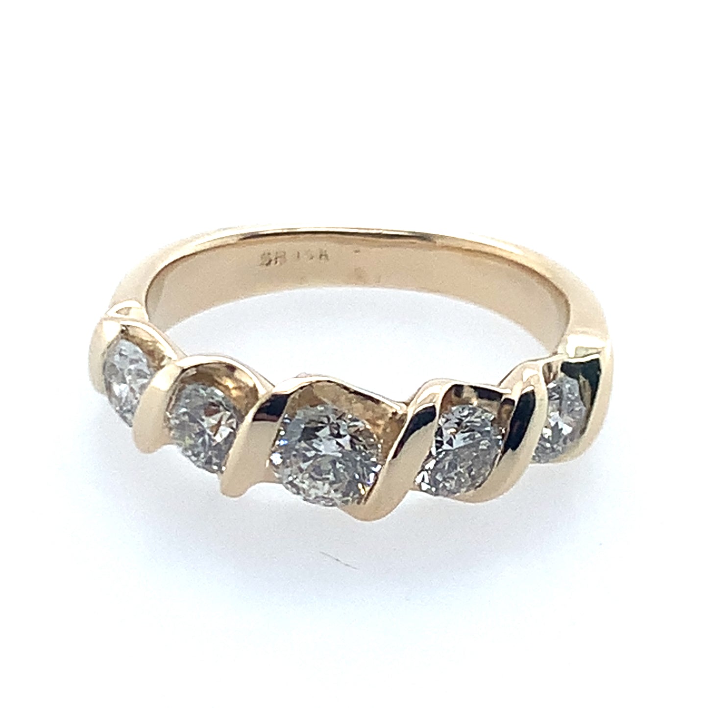 14K Yellow Gold Graduated 5 Stone Twisted Channel Band **Final Sale No Warranty**