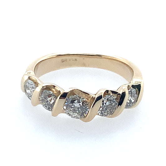 14K Yellow Gold Graduated 5 Stone Twisted Channel Band **Final Sale No Warranty**