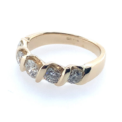 14K Yellow Gold Graduated 5 Stone Twisted Channel Band **Final Sale No Warranty**