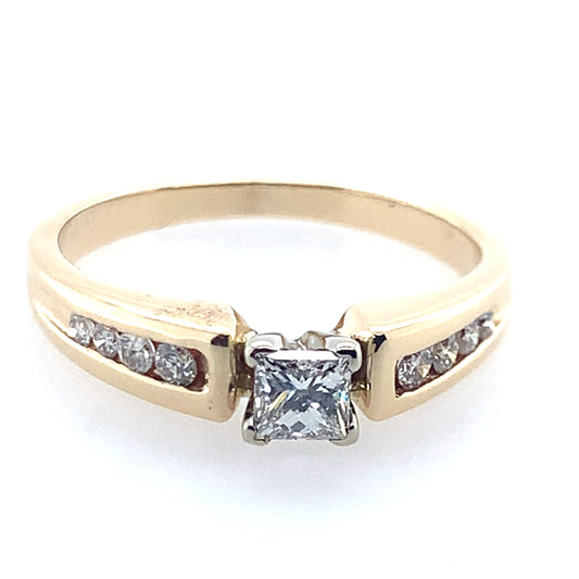 14K Yellow Gold Channel Set Diamond Princess Cut Engagement Ring **Final Sale No Warranty**