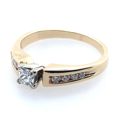 14K Yellow Gold Channel Set Diamond Princess Cut Engagement Ring **Final Sale No Warranty**