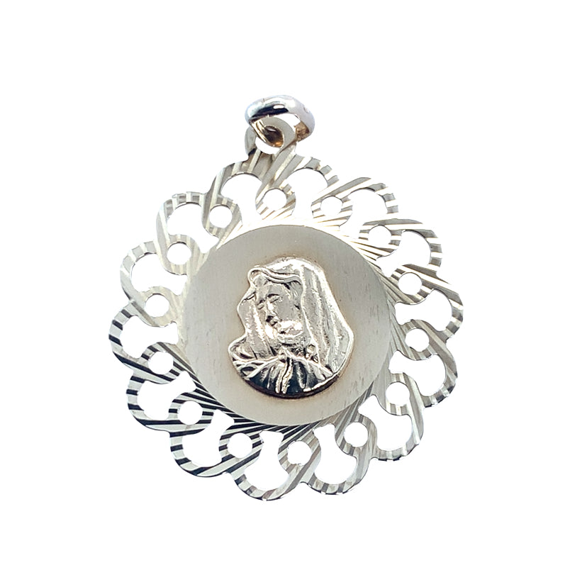Estate 14K Yellow Gold Flower Framed Mary Medallion