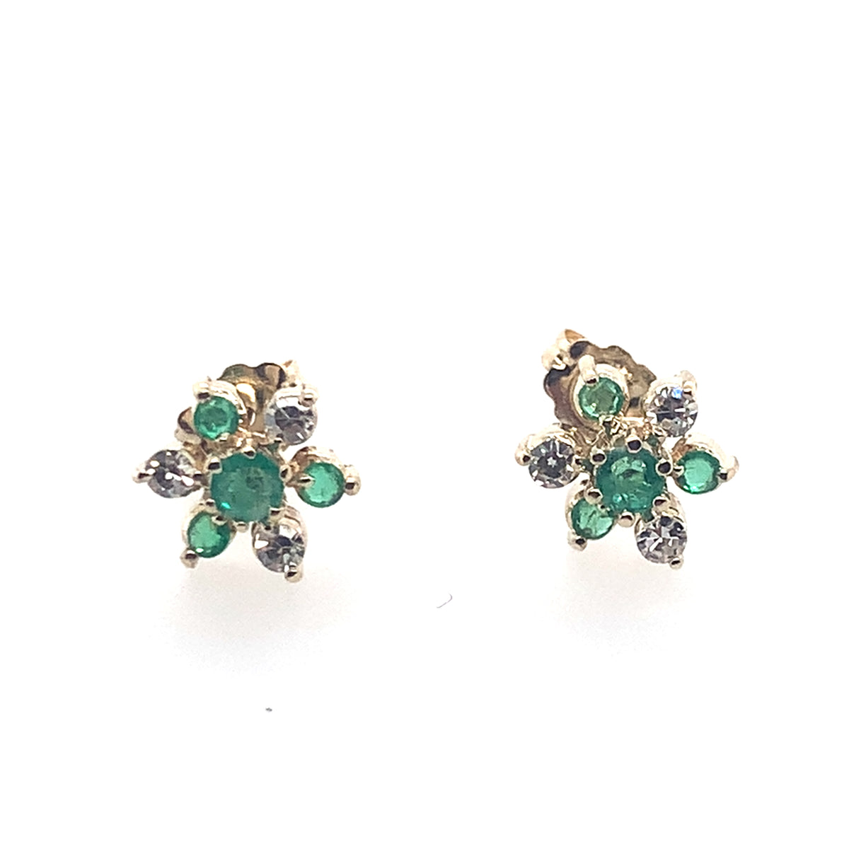 Estate 14K Yellow Gold Emerald And Diamond Earrings **Final Sale No Warranty**