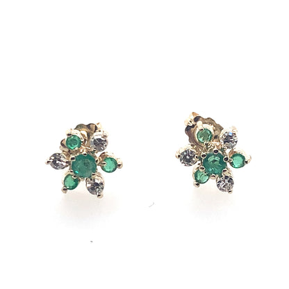 Estate 14K Yellow Gold Emerald And Diamond Earrings **Final Sale No Warranty**