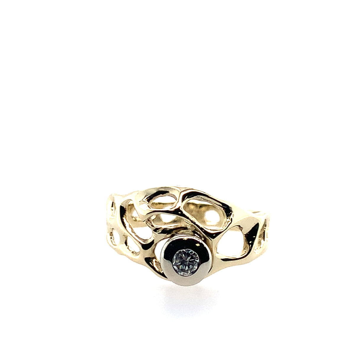 Estate 14K Yellow Gold Bezel Set Diamond Openwork Lace Fashion Ring **Final Sale No Warranty**